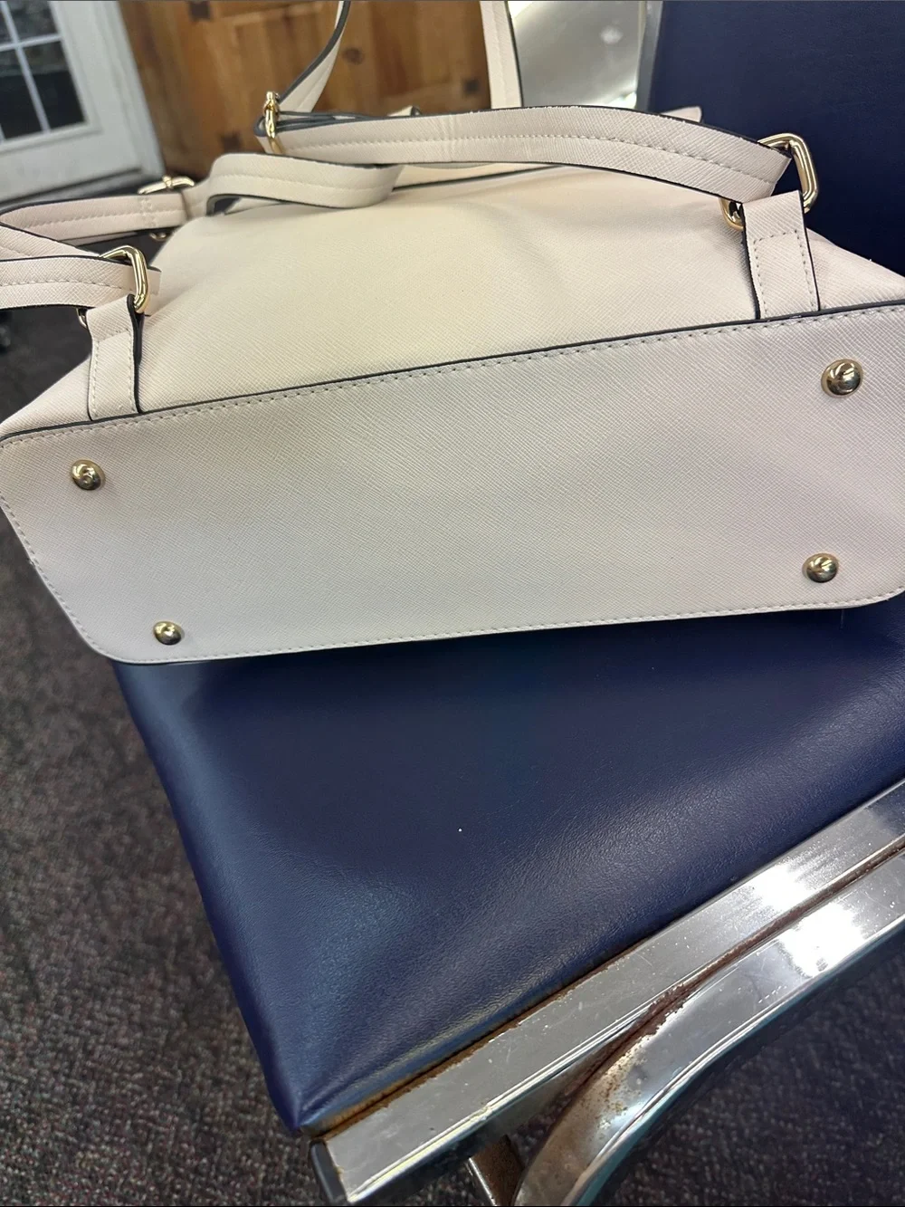 Leatherette Women's Backpack Purse - V Logo Accent